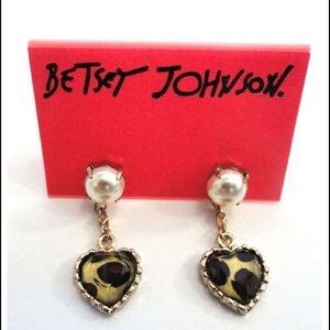 Betsey Johnson Pearl Leopard Heart Earrings